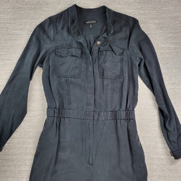 Banana Republic Utility Jogger Jumpsuit Womens 8 Tall Black Tencel Long Sleeve - Picture 13 of 16
